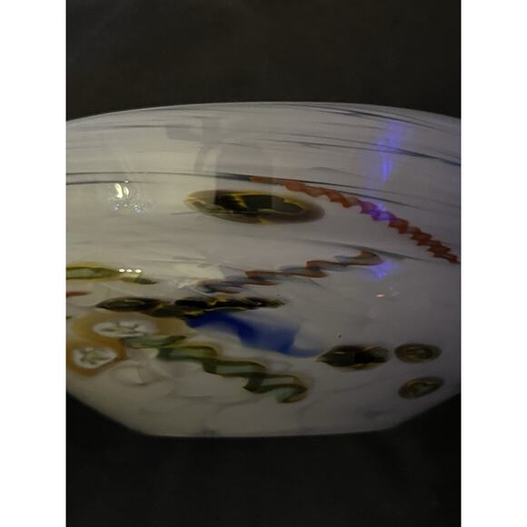 Signed Hand Blown Studio Art Glass Colorful Centerpiece Bowl 7 3/4"- Federici - Picture 6 of 7